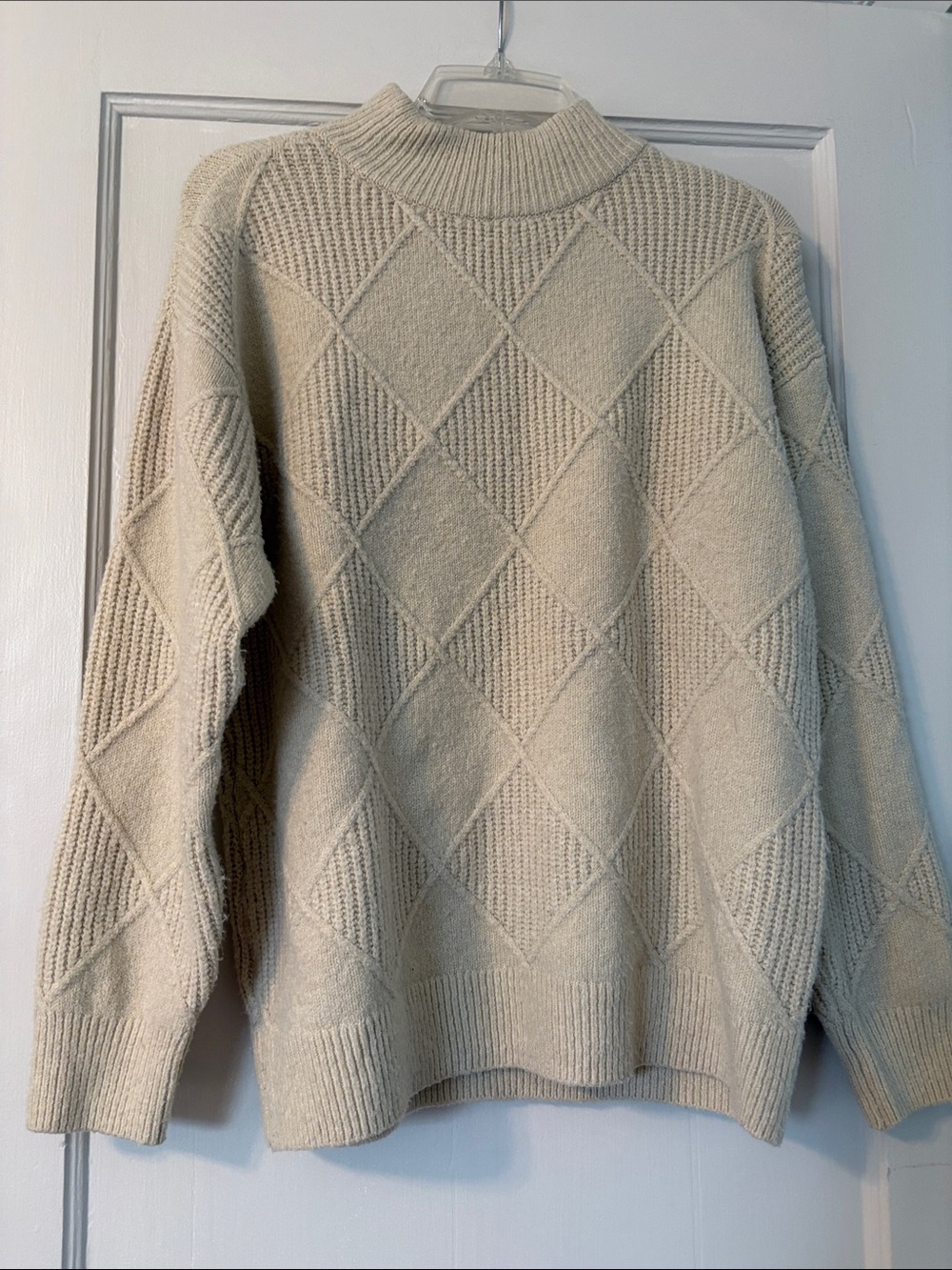Jones New York Cream Diamond-Texture Mock Neck Sweater